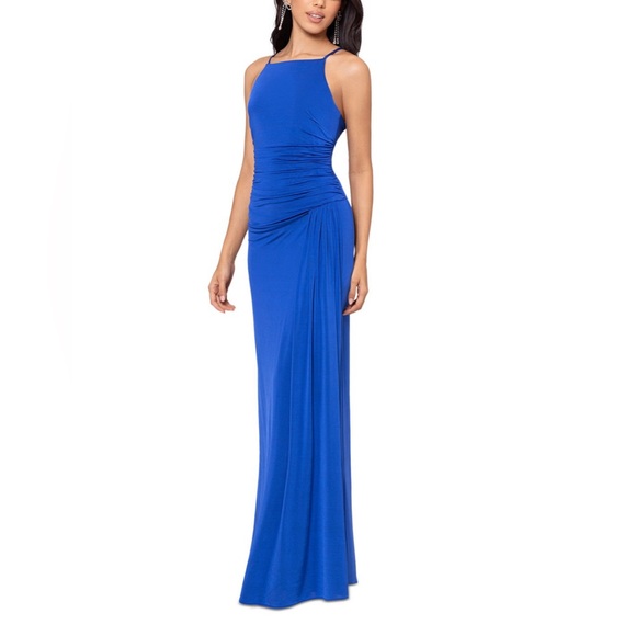 Betsy & Adam Women's Blue Ruched Spaghetti-Strap Dress Size‎ 8 - Picture 1 of 10